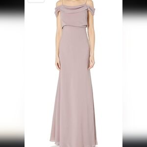 Jenny Yoo Women's Sabine Draped Off The Shoulder Crepe Gown sz 6